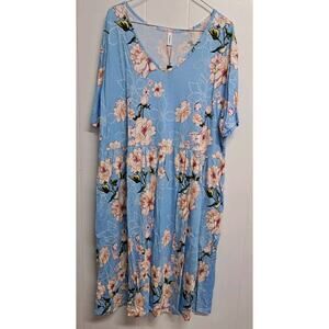 Women Casual Summer Dresses Spring V Neck Short Sleeve Knee Length‎ Dress Sz 4XL